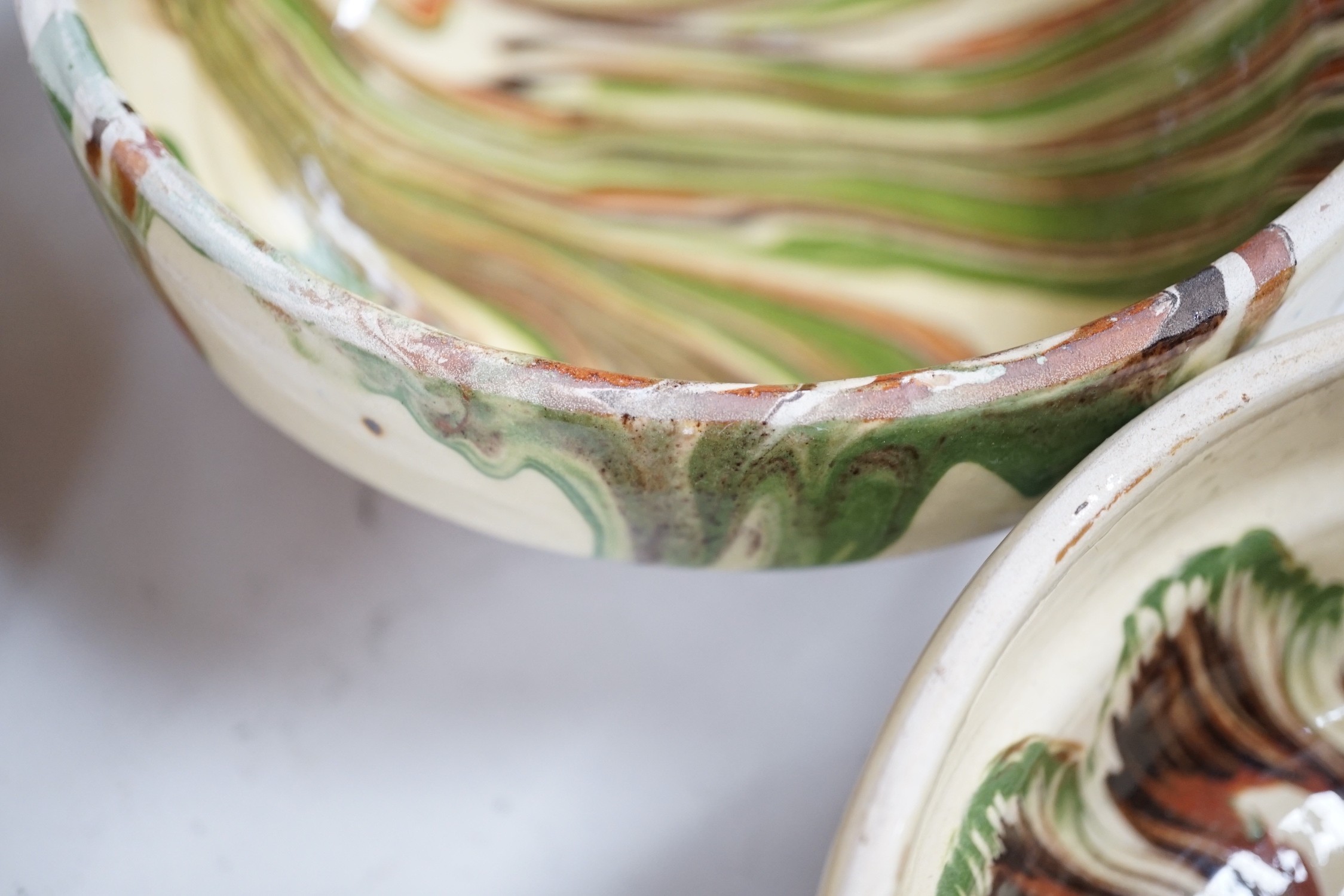 French provincial pottery slipware bowls (6) and another